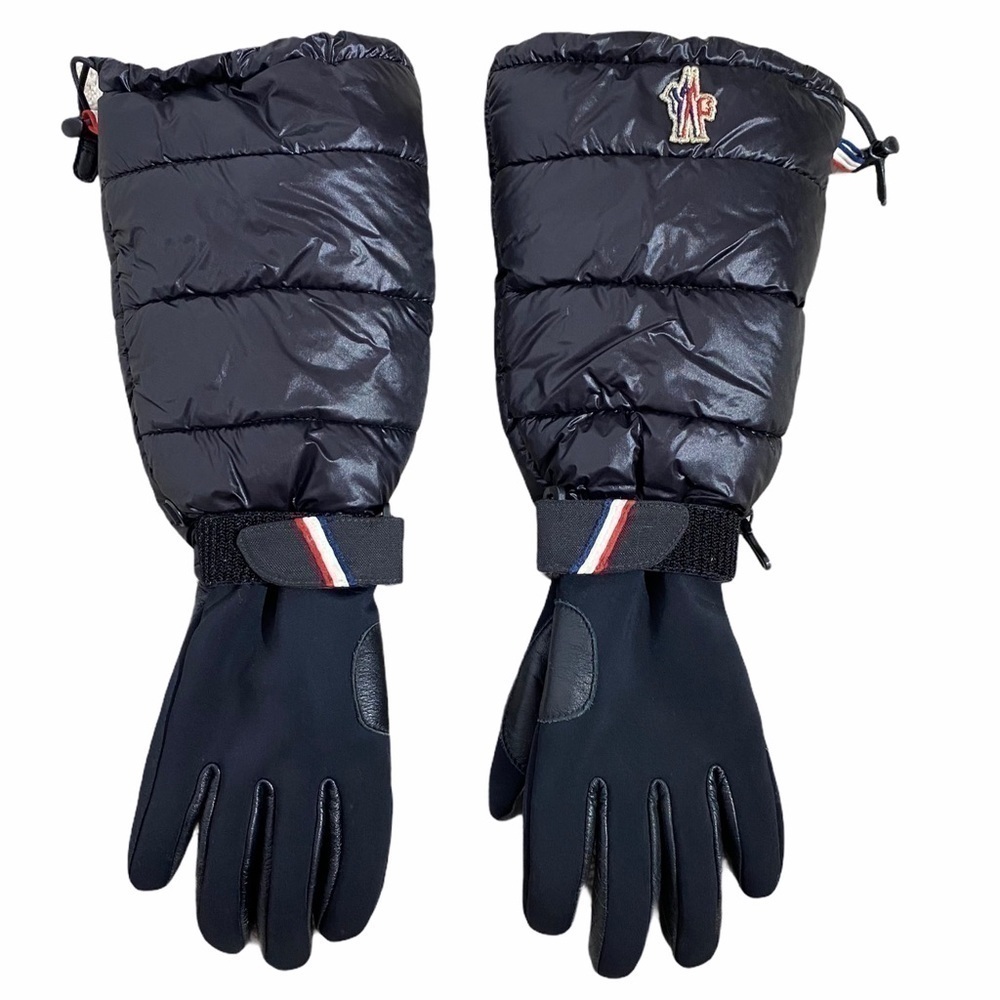 MONCLER Black Long Leather down Puffer Gloves